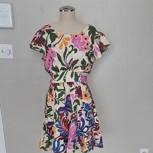 Misa Los Angeles Belinda Linen Floral Flutter Sleeve Mini Dress Size M